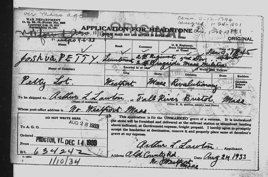 Application for Headstone