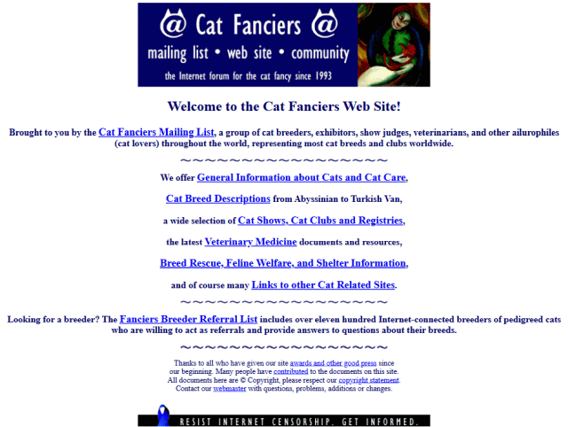 Cat Fanciers Web Site