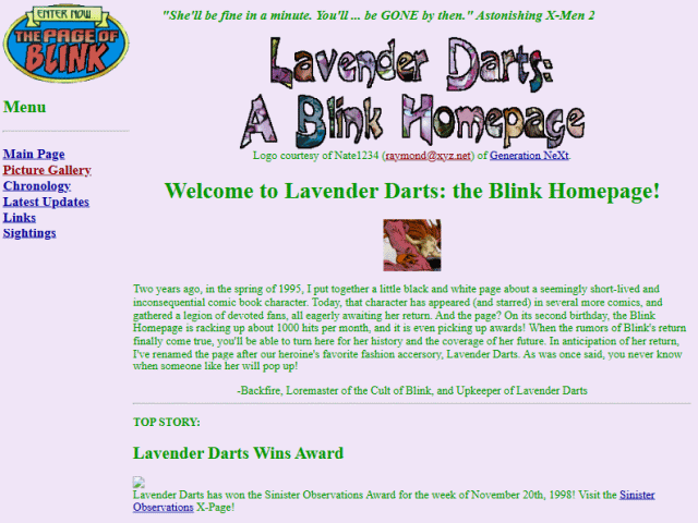 Lavender Darts: A Blink Homepage